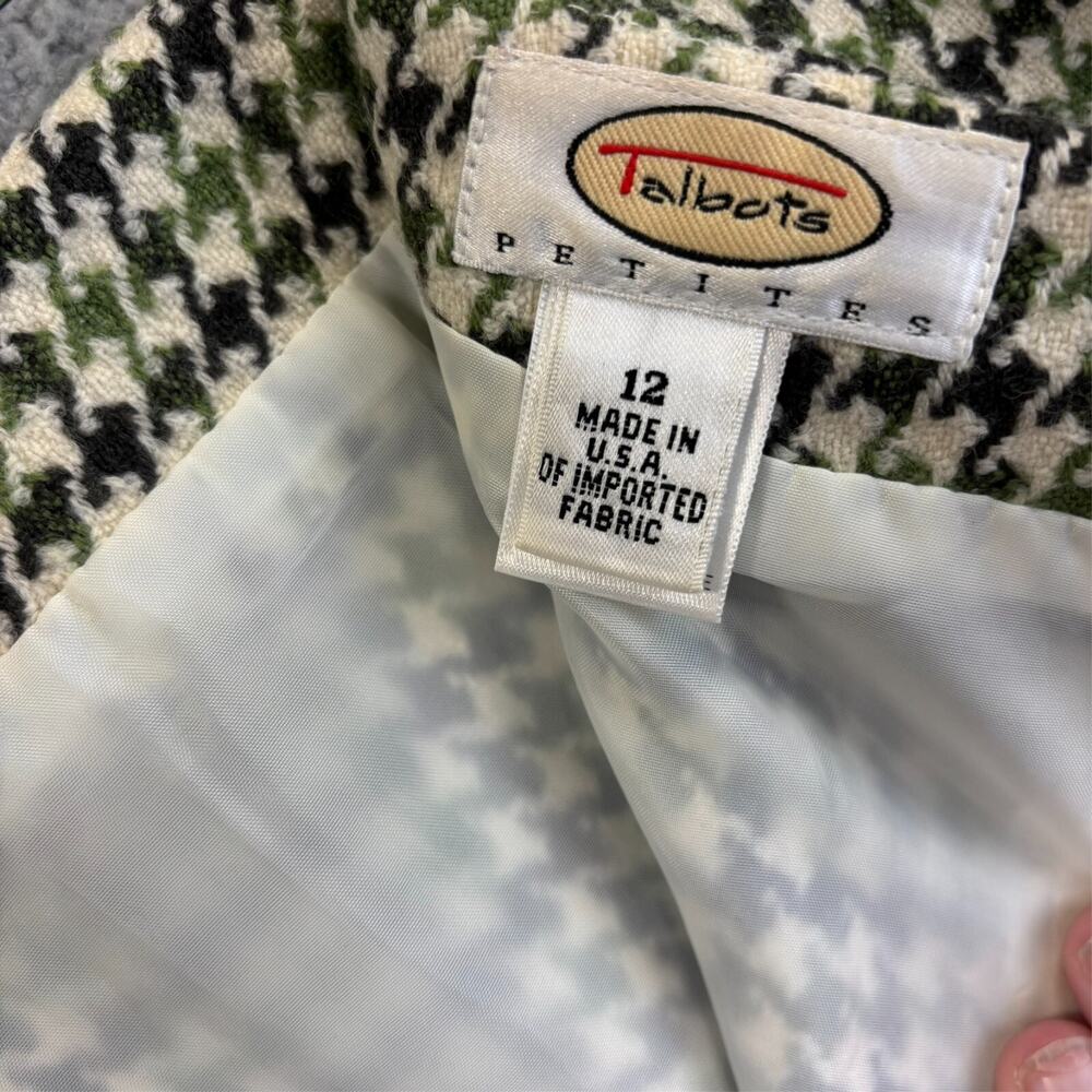Talbots Skirt 12 Houndstooth Academia Preppy Office Wool Pencil Lined VTG Green - Picture 3 of 9